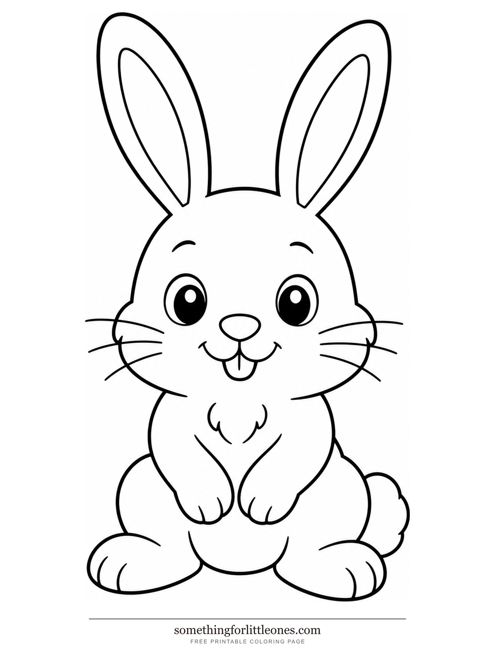 Line drawing of a front-facing bunny with tall ears and a round tail