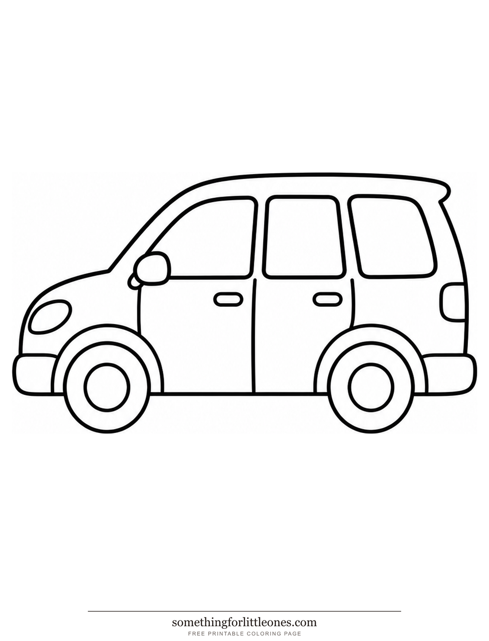 Line drawing of a family car from the side with two wheels and windows