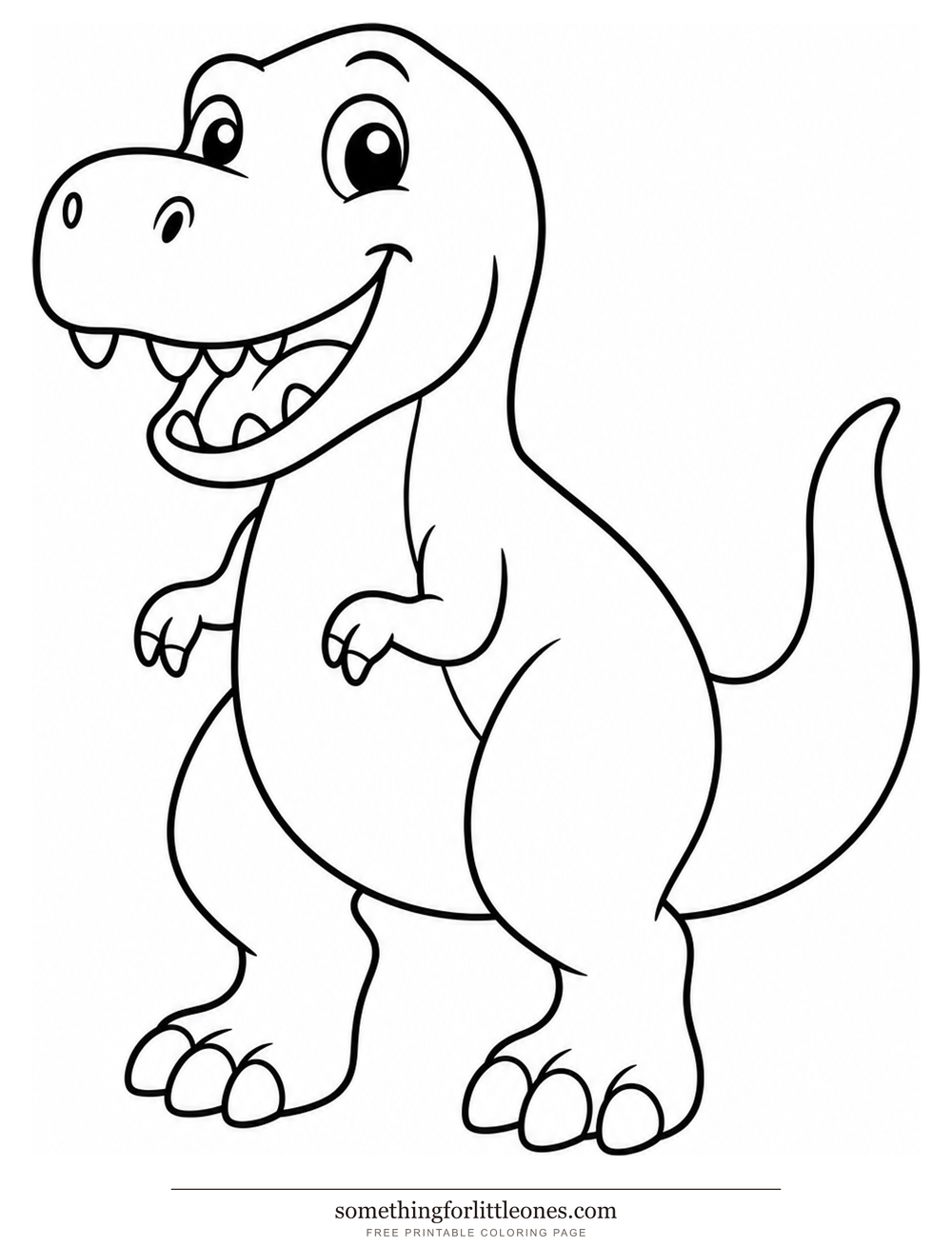 Line drawing of a friendly tyrannosaurus to color