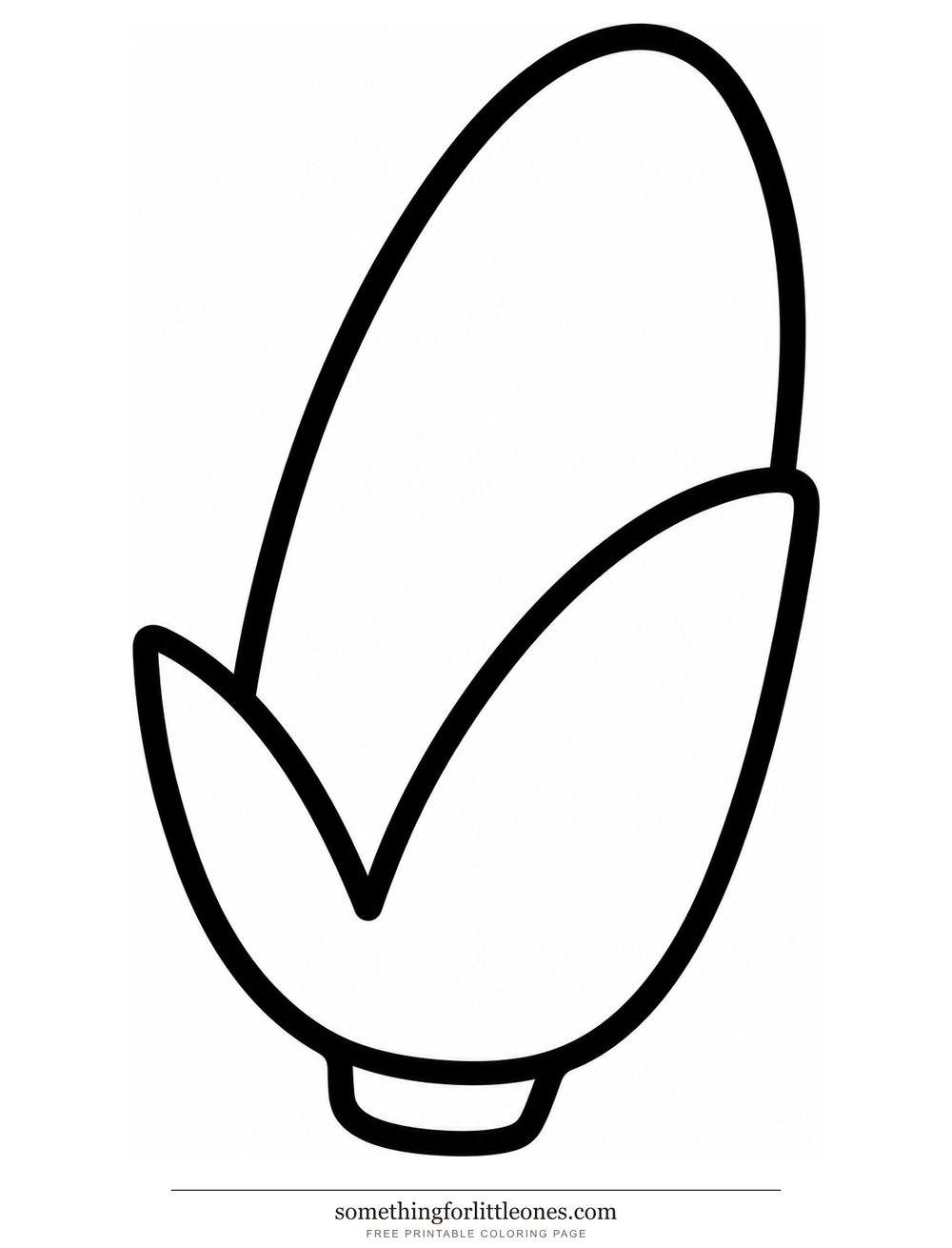 Line drawing of one huge ear of corn with a husk leaf.